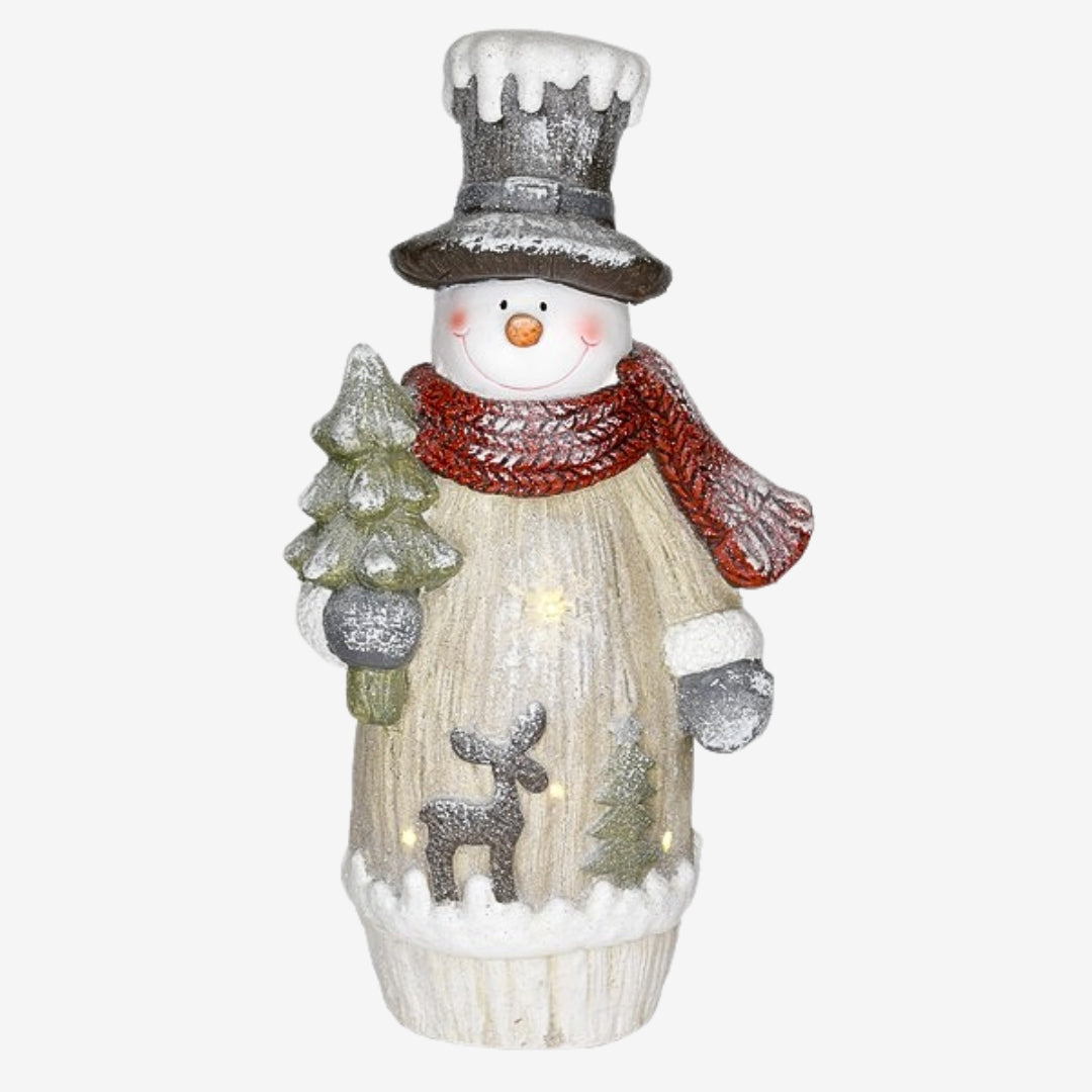 Festive Snowman Door Greeter with a colorful scarf and top hat, adding a cheerful touch to your front porch for the holiday season.